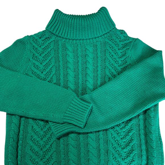 Lands End Drifter Women’s Turtleneck Sweater Cable Knit Emerald Green Med - Picture 4 of 9